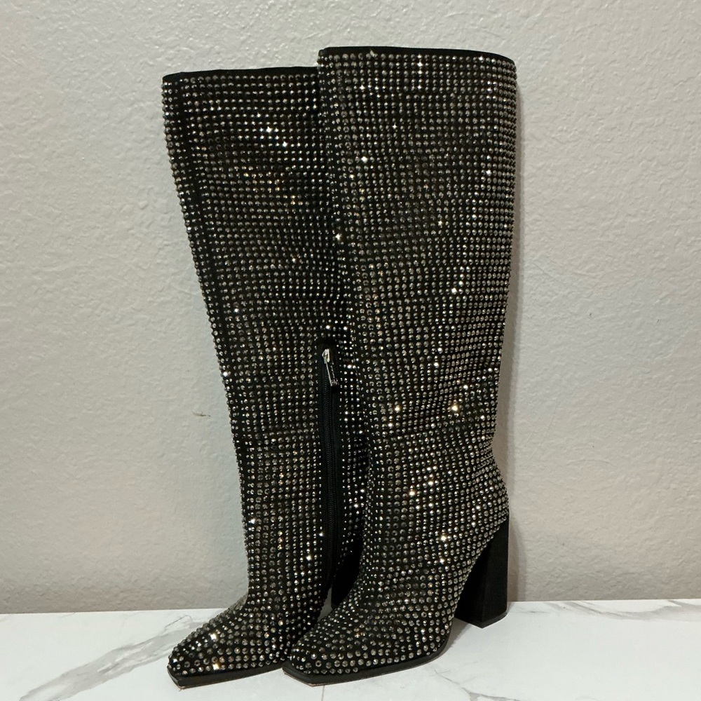Jessica Simpson Black Rhinestone Knee-High Boots